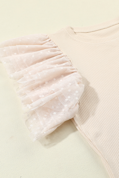 HIDDEN GEMS | Dotted Mesh Ruffle Sleeve Top