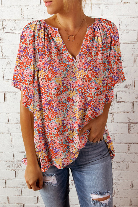 SALE! Floral V-Notch Blouse