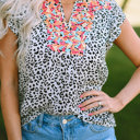  SALE! Floral Embroidered Leopard Top (Smalls left!)