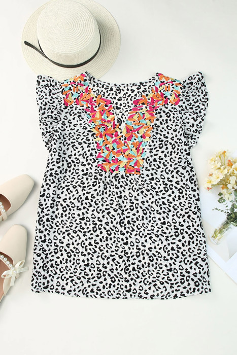 SALE! Floral Embroidered Leopard Top (Smalls left!)