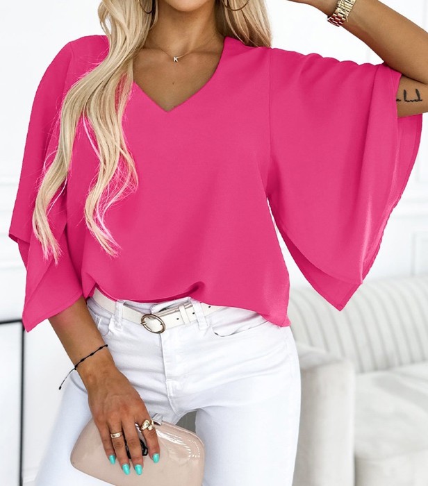 SALE! Flounce Flutter Sleeve V Neck Blouse (Smalls left!)