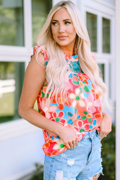 HIDDEN GEMS | Floral Embroidered Frilled Tank Top