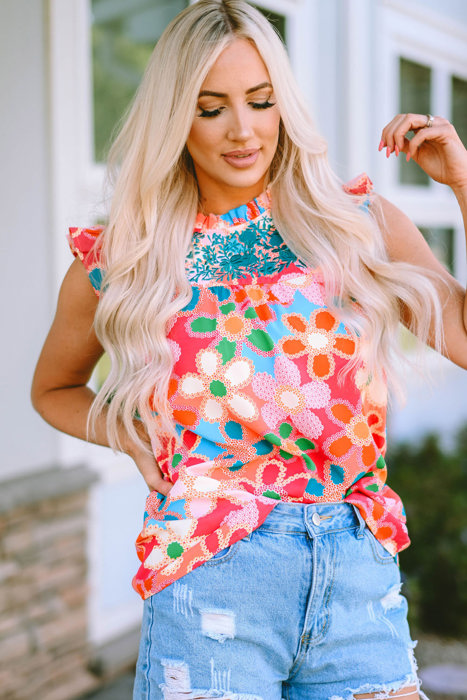 HIDDEN GEMS | Floral Embroidered Frilled Tank Top