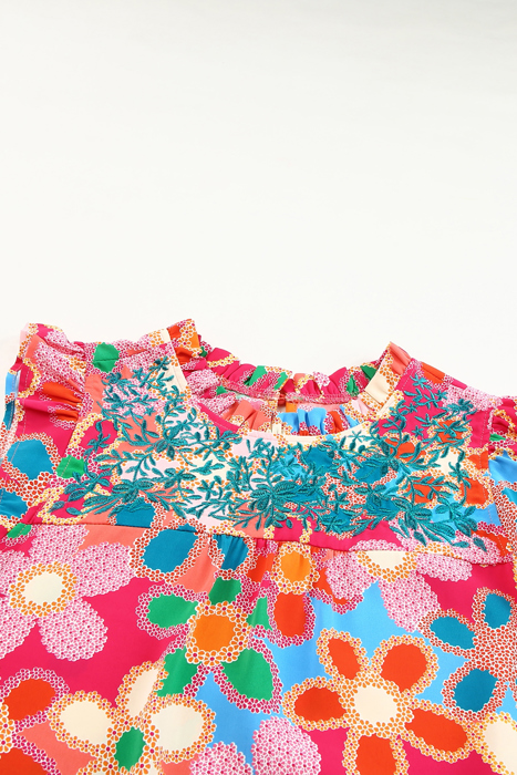 HIDDEN GEMS | Floral Embroidered Frilled Tank Top
