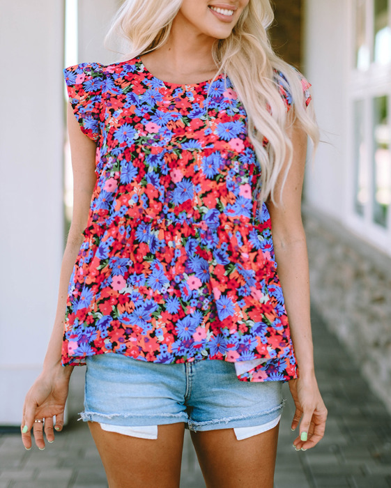 HIDDEN GEMS Floral Babydoll Ruffle Top