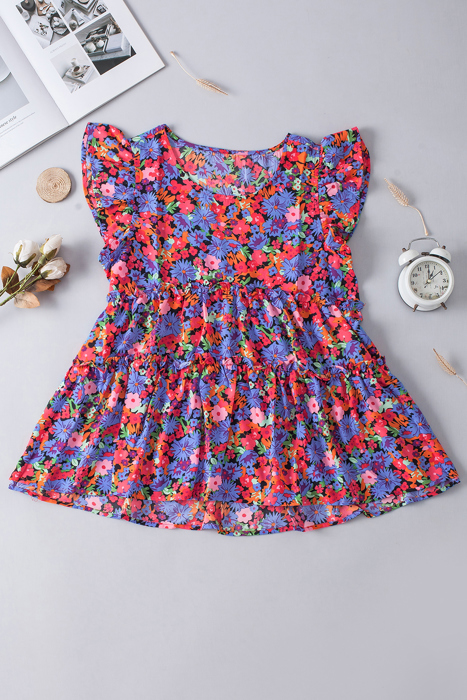 HIDDEN GEMS Floral Babydoll Ruffle Top