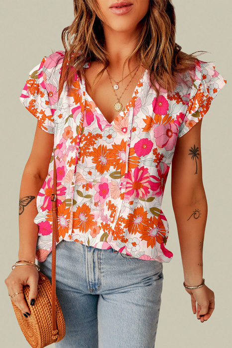 HIDDEN GEMS Retro Floral Ruffle Top