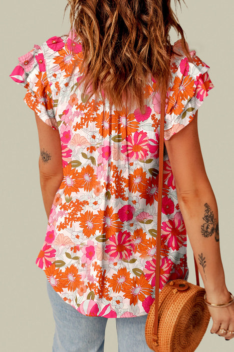 HIDDEN GEMS Retro Floral Ruffle Top