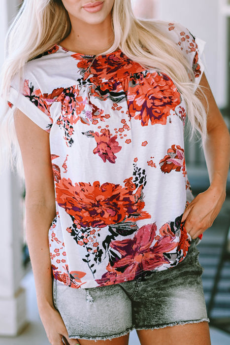 HIDDEN GEMS Vibrant Floral Shirred Top