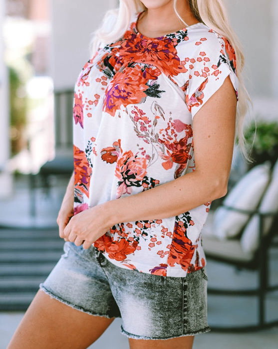 HIDDEN GEMS Vibrant Floral Shirred Top