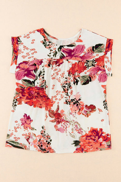 HIDDEN GEMS Vibrant Floral Shirred Top