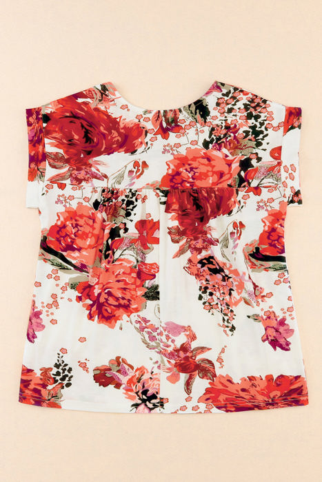 HIDDEN GEMS Vibrant Floral Shirred Top