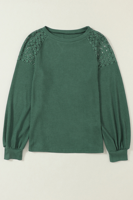 HIDDEN GEMS Crochet Raglan Long Sleeve Top