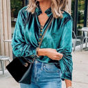  HIDDEN GEMS Velvet Ruffle Buttoned Top