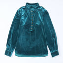  HIDDEN GEMS Velvet Ruffle Buttoned Top