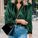  HIDDEN GEMS Velvet Ruffle Buttoned Top