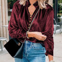  HIDDEN GEMS Velvet Ruffle Buttoned Top