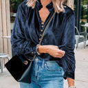  HIDDEN GEMS Velvet Ruffle Buttoned Top