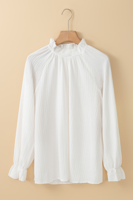 HIDDEN GEMS Ruffle Textured Long Sleeve Blouse