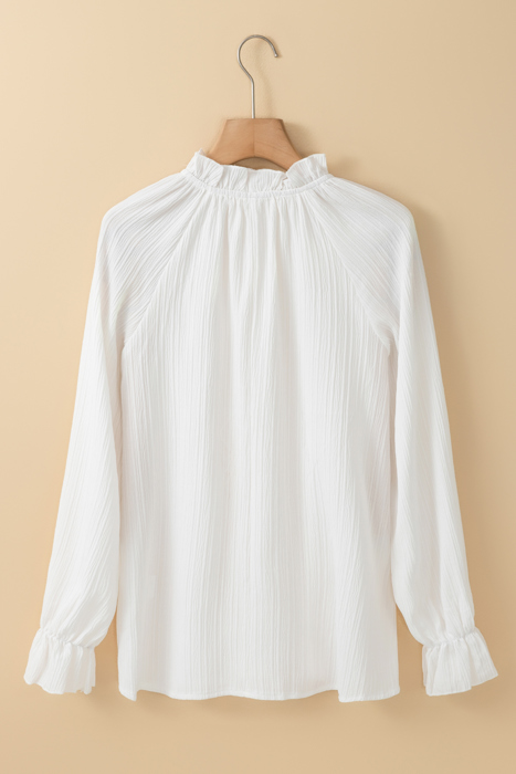 HIDDEN GEMS Ruffle Textured Long Sleeve Blouse