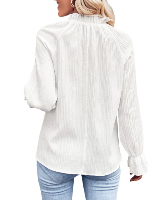 HIDDEN GEMS Ruffle Textured Long Sleeve Blouse