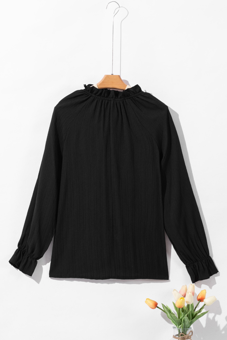 HIDDEN GEMS Ruffle Textured Long Sleeve Blouse