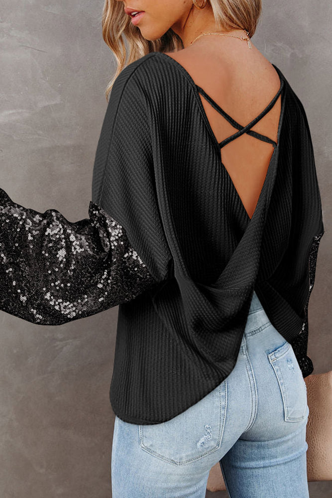 The Holiday Sequin Criss Cross Back Top