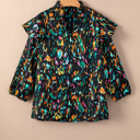  HIDDEN GEMS Abstract Satin Ruffle Blouse