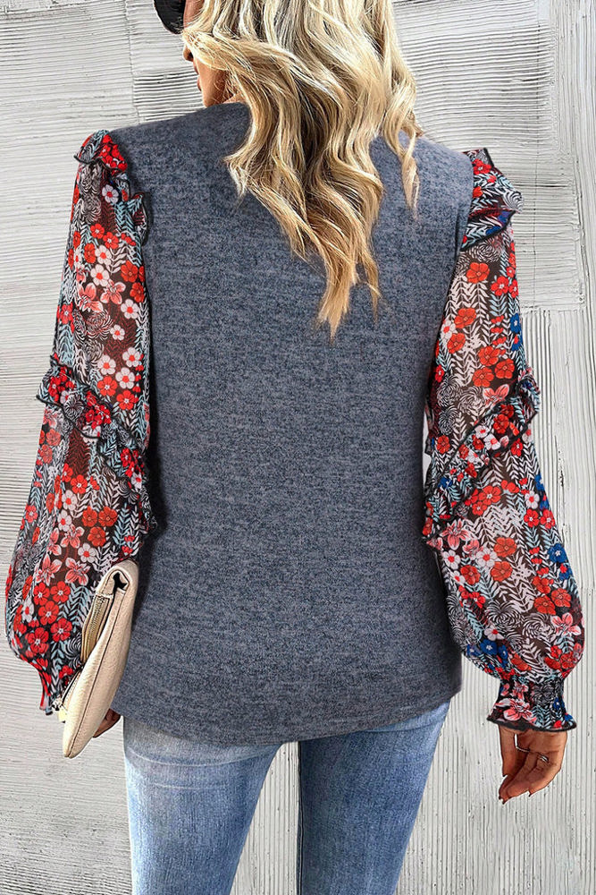 HIDDEN GEMS Heather Floral Ruffle Top