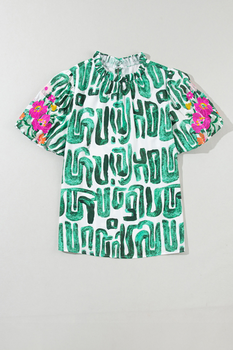 HIDDEN GEMS Abstract Puff Sleeve Top