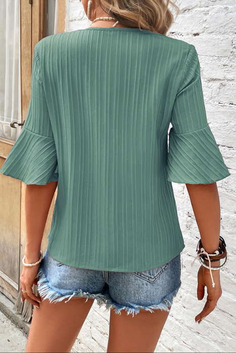 HIDDEN GEMS | Textured Ruffle Sleeve V-Neck Top
