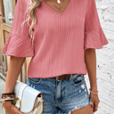  HIDDEN GEMS | Textured Ruffle Sleeve V-Neck Top