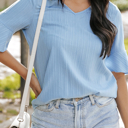  HIDDEN GEMS | Textured Ruffle Sleeve V-Neck Top