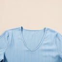  HIDDEN GEMS | Textured Ruffle Sleeve V-Neck Top