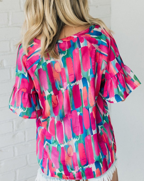 HIDDEN GEMS Painterly Button Blouse