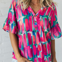  HIDDEN GEMS Painterly Button Blouse