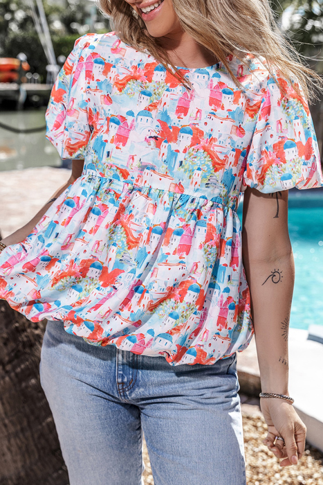 Dreamy Greece Babydoll Top