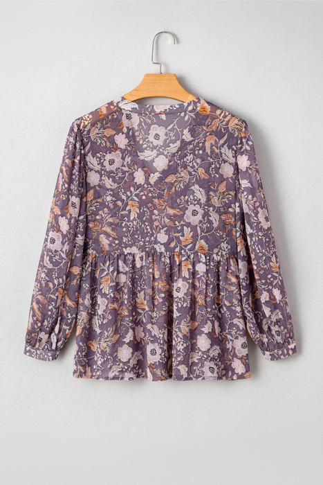 HIDDEN GEMS | Boho Floral 3/4 Sleeve Babydoll Blouse