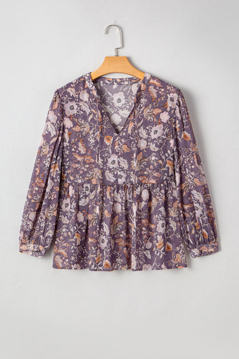 HIDDEN GEMS | Boho Floral 3/4 Sleeve Babydoll Blouse