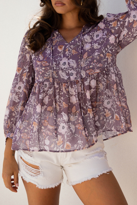 HIDDEN GEMS | Boho Floral 3/4 Sleeve Babydoll Blouse