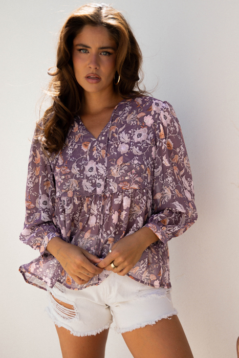 HIDDEN GEMS | Boho Floral 3/4 Sleeve Babydoll Blouse