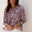  HIDDEN GEMS | Boho Floral 3/4 Sleeve Babydoll Blouse