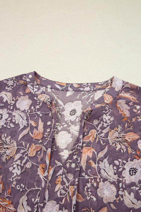 HIDDEN GEMS | Boho Floral 3/4 Sleeve Babydoll Blouse