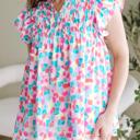  HIDDEN GEMS | Abstract Shirred Ruffle Sleeve Blouse