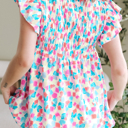  HIDDEN GEMS | Abstract Shirred Ruffle Sleeve Blouse