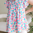  HIDDEN GEMS | Abstract Shirred Ruffle Sleeve Blouse