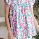  HIDDEN GEMS | Abstract Shirred Ruffle Sleeve Blouse