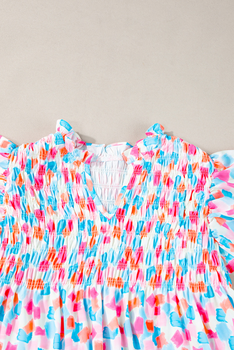 HIDDEN GEMS | Abstract Shirred Ruffle Sleeve Blouse