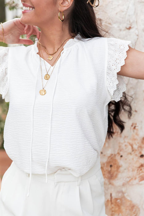 HIDDEN GEMS Eyelet Contrast Textured Top