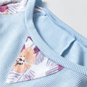  HIDDEN GEMS | Floral Patchwork Balloon Sleeve Ribbed Blouse